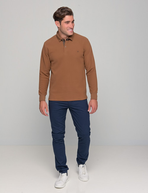 Ανδρική κάμελ Polo μακρυμάνικη μπλούζα Plus size Everbest 2310320C