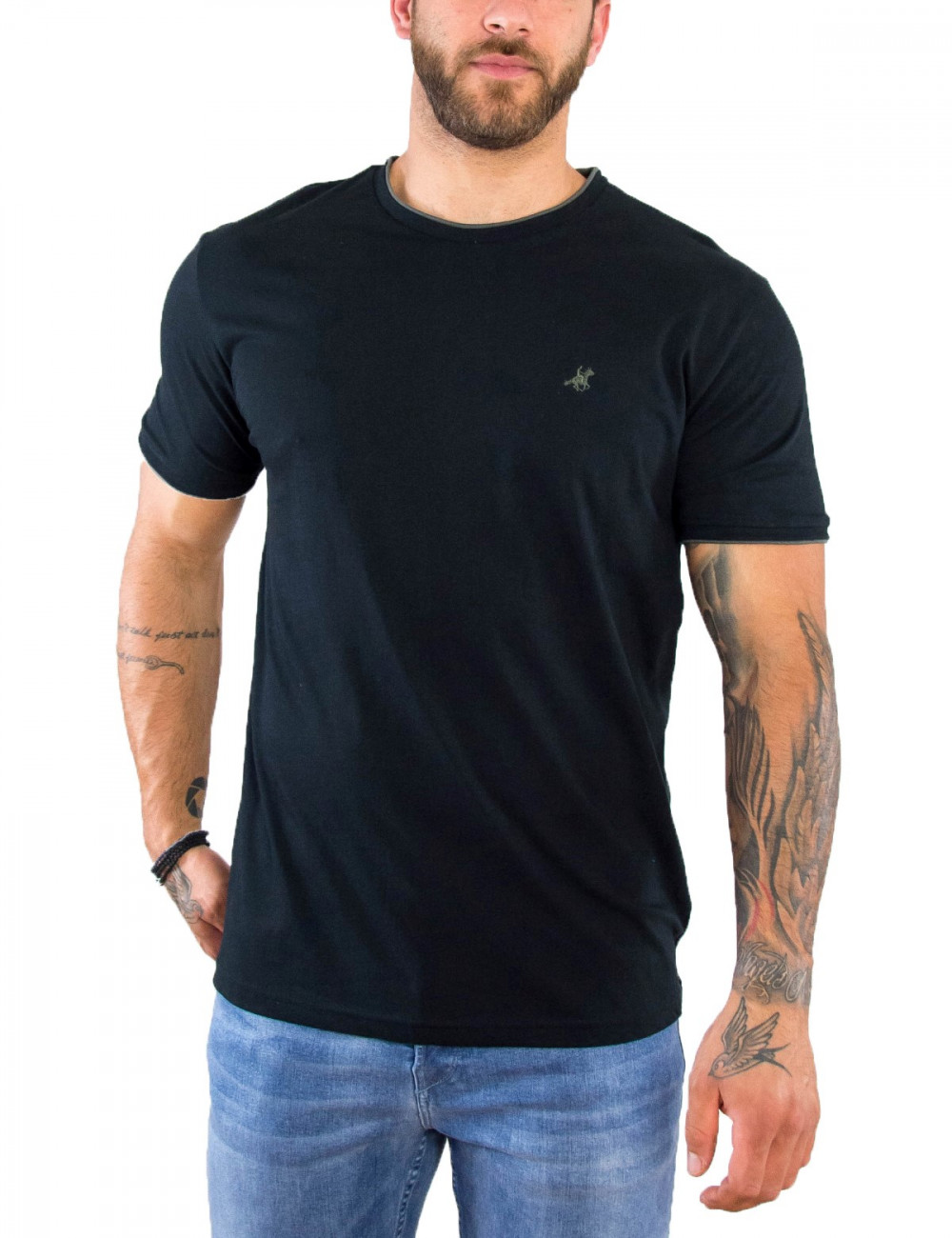 US Grand Polo Ανδρικό μαύρο T shirt με διχρωμία UST036B