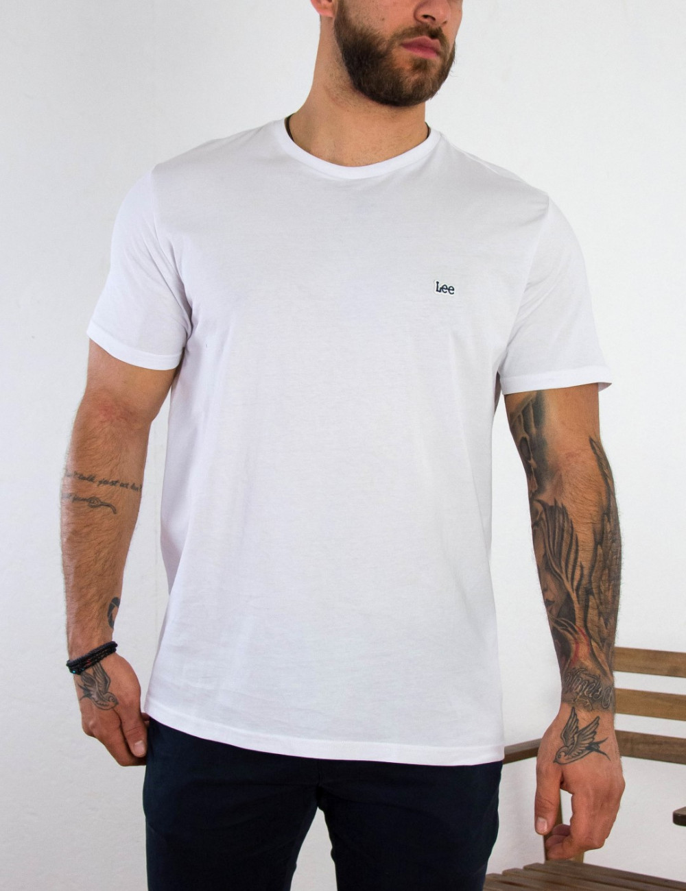 Lee ανδρικό μπλουζάκι λευκό SS Pach Logo Tee L60UFQ12