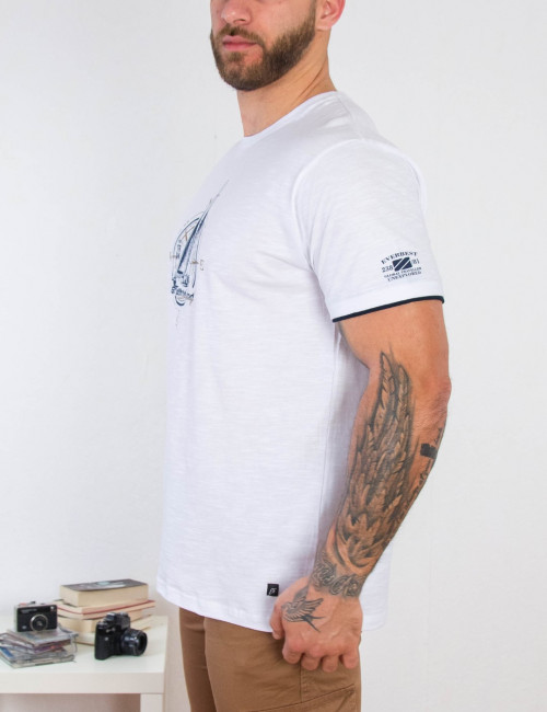 Everbest ανδρικό λευκό Plus Size Tshirt με τύπωμα 212813