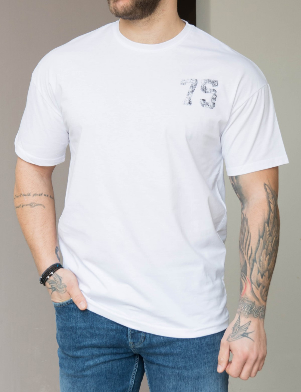 Ανδρική λευκή κοντομάνικη μπλούζα με τύπωμα NC82230