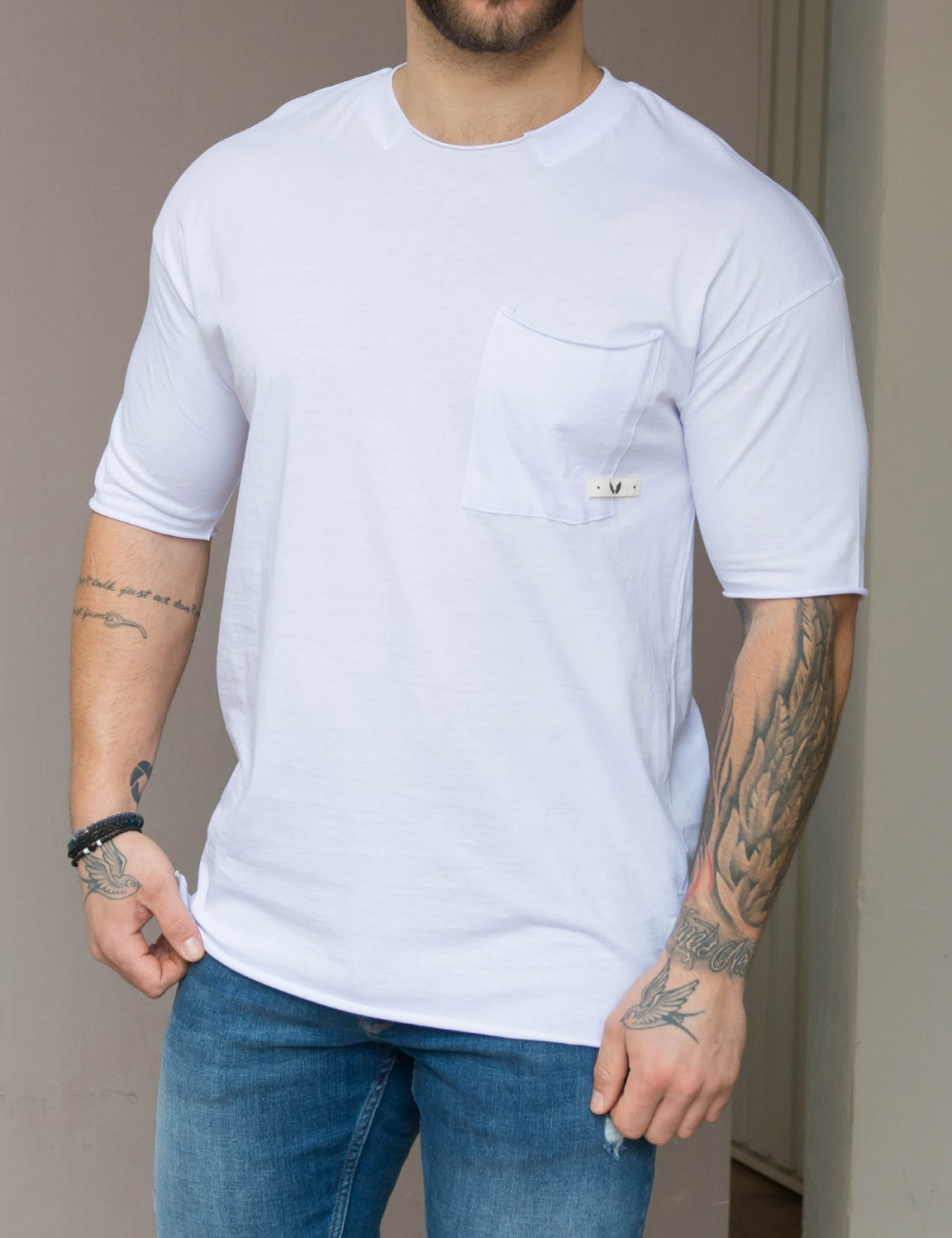 Ανδρικό λευκό Tshirt με τσεπάκι TST931W