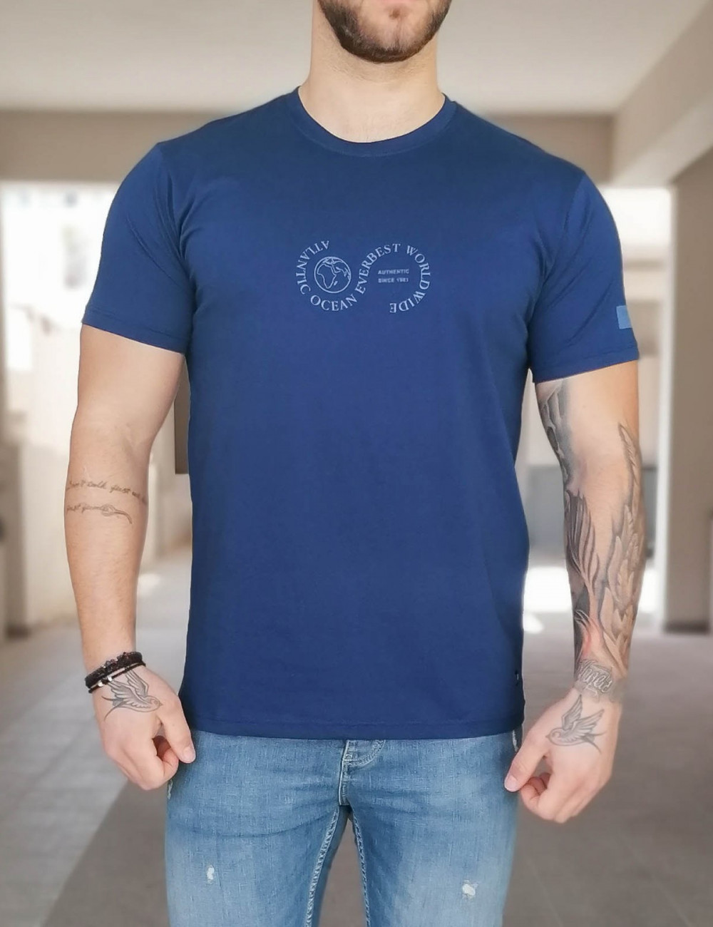 Everbest ανδρικό μπλε Plus Size Tshirt με τύπωμα 222808M