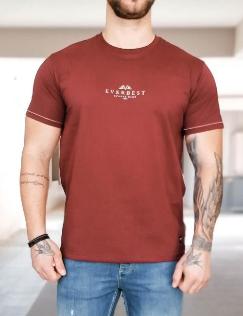 Everbest ανδρικό μπορντό Plus Size Tshirt με τύπωμα 222803R
