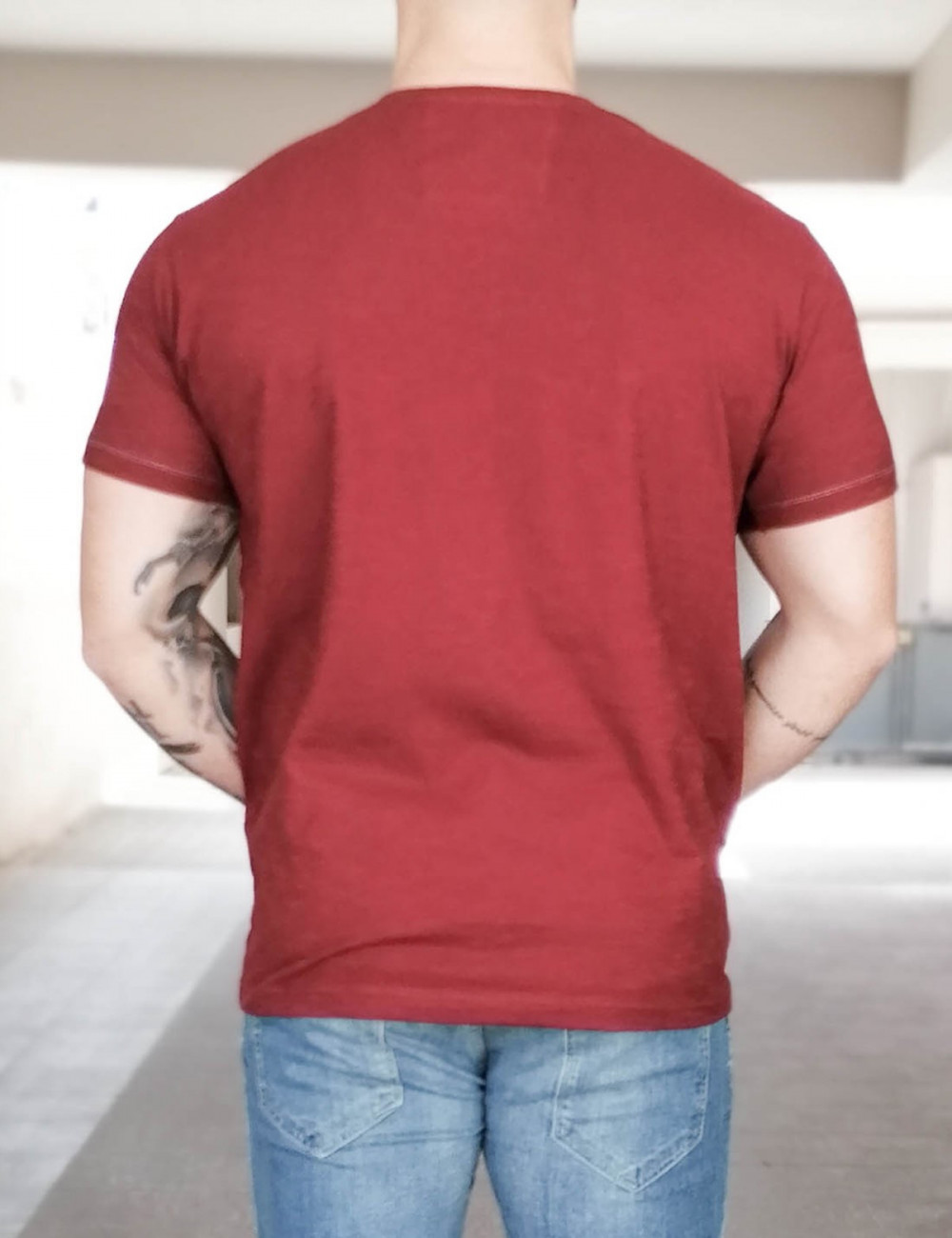 Everbest ανδρικό μπορντο Plus Size Tshirt με τύπωμα 222812R