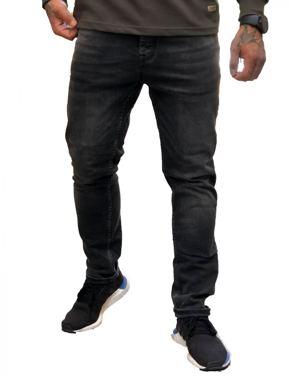 Ανδρικό ανθρακί τζιν παντελόνι με ξέβαμμα GB4365
