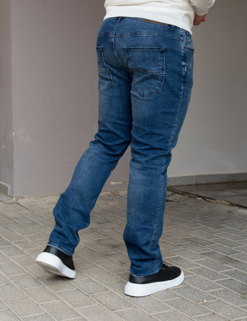Ανδρικό μπλε τζιν παντελόνι με σκίσιμο Plus Size GB4754D
