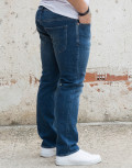 Ανδρικό μπλε σκούρο τζιν παντελόνι με ξέβαμμα Plus Size GB4905