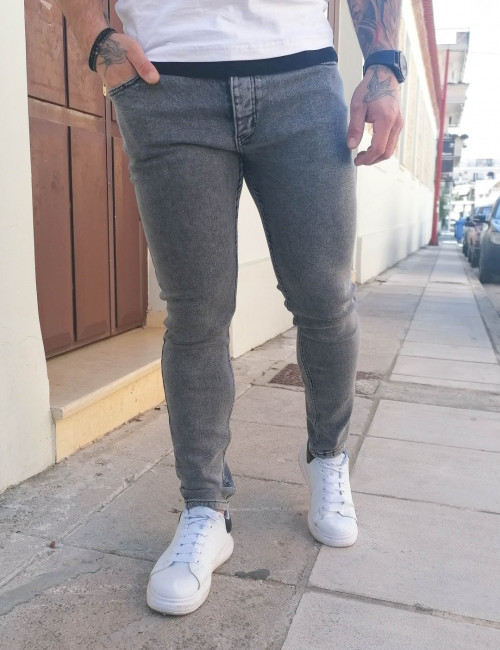 Ανδρικό γκρι τζιν παντελόνι με ξέβαμμα DR4109
