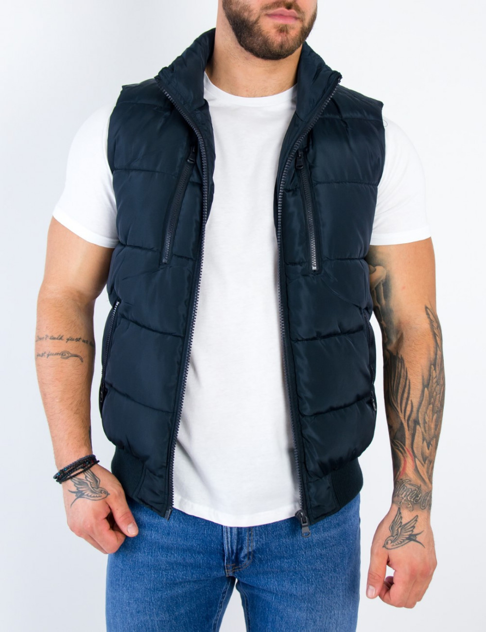 Ανδρικό μπλέ αμάνικο Jacket κουκούλα 833380
