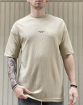 Ανδρική μπεζ κοντομάνικη Oversized μπλούζα με λογότυπο TST1674B
