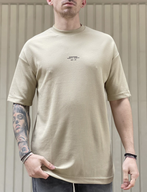 Ανδρική μπεζ κοντομάνικη Oversized μπλούζα με λογότυπο TST1674B
