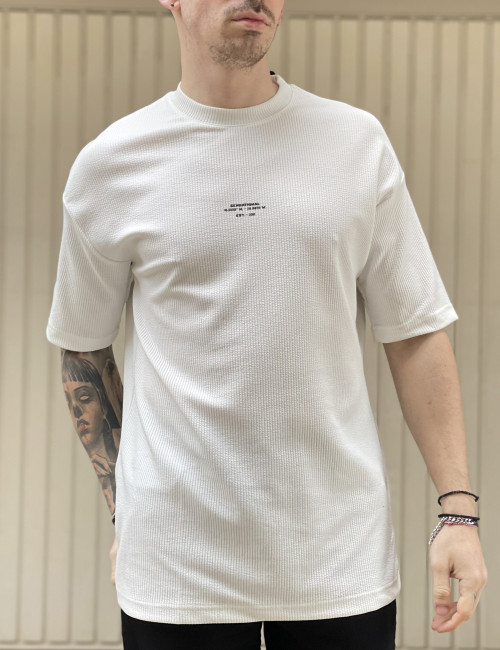 Ανδρική λευκή κοντομάνικη Oversized μπλούζα με λογότυπο TST1674W