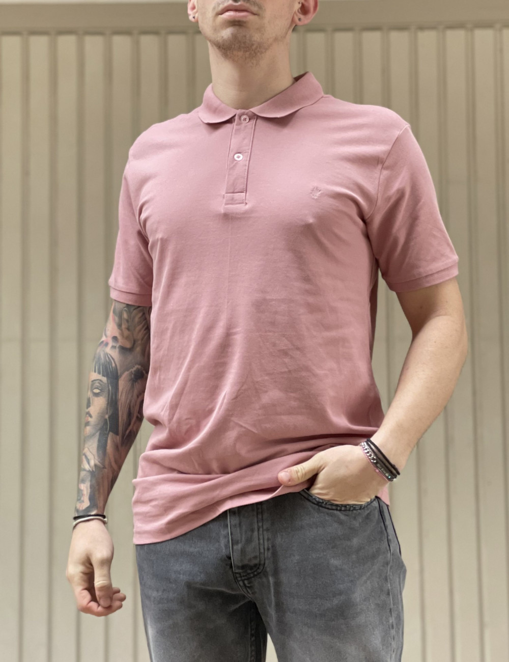 Ανδρική ροζ βαμβακερή κοντομάνικη μπλούζα Polo 4331R