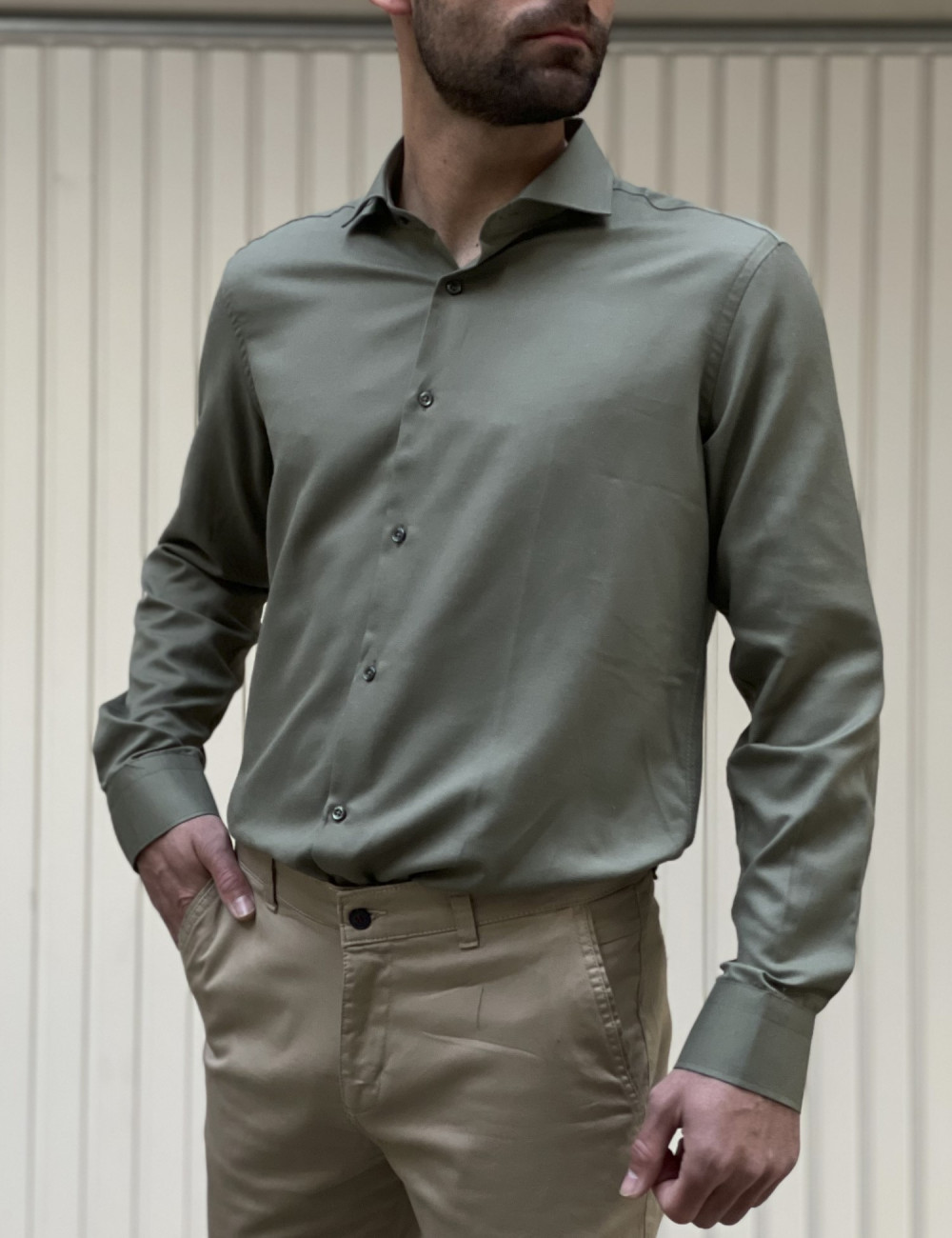 Ανδρικό χακί πουκάμισο Oxford Modern Fit 243015X