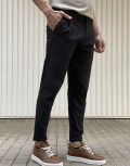 Ανδρικό μαύρο υφασμάτινο παντελόνι με πιέτα PNT5002