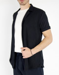 Ανδρικό μαύρο κοντομάνικο  πουκάμισο TST13021
