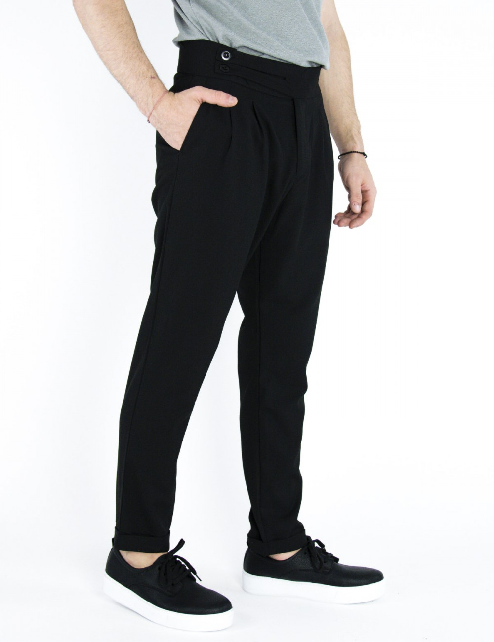 Ανδρικό μαύρο υφασμάτινο παντελόνι με πιέτα FCL230210