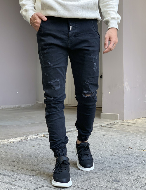 Ανδρικό jean παντελόνι με λάστιχο μαύρο Ben Tailor 0646