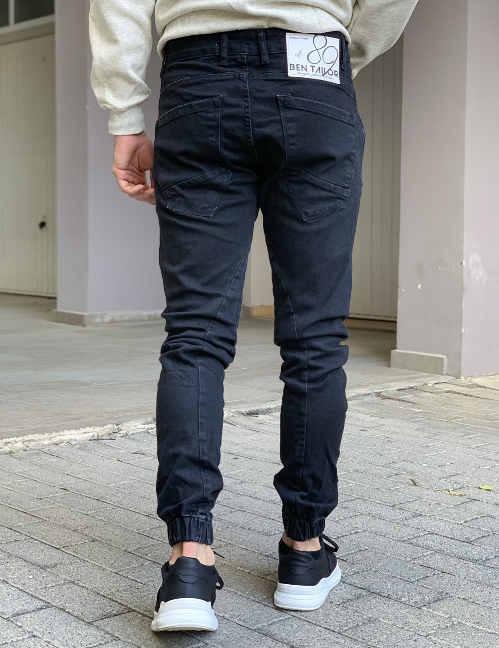 Ben Tailor Ανδρικό jean μαύρο παντελόνι με μπαλώματα και λάστιχο στα πόδια 0646