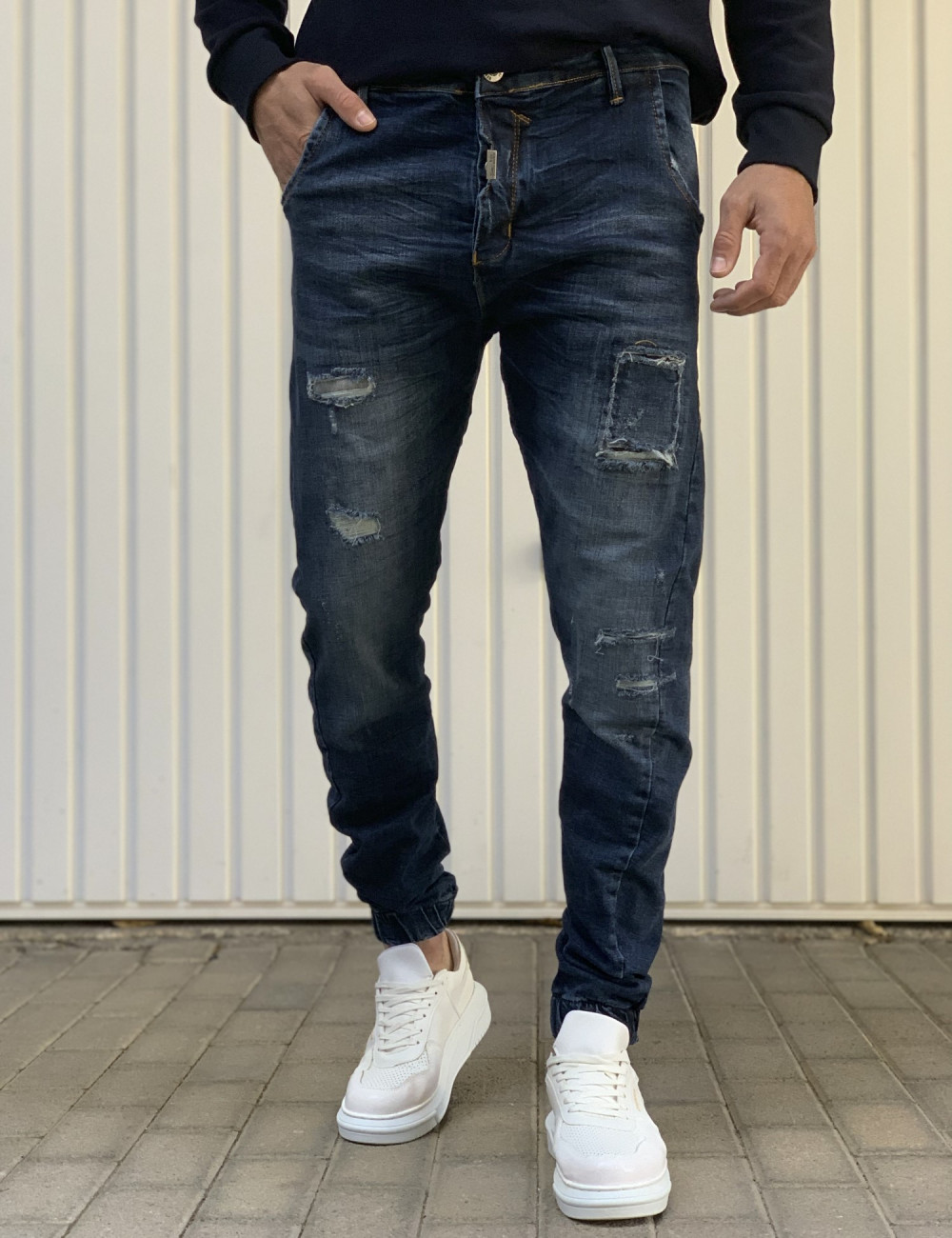 Ben Tailor ανδρικό jean παντελόνι με μπαλώματα και λάστιχο στα πόδια 0649