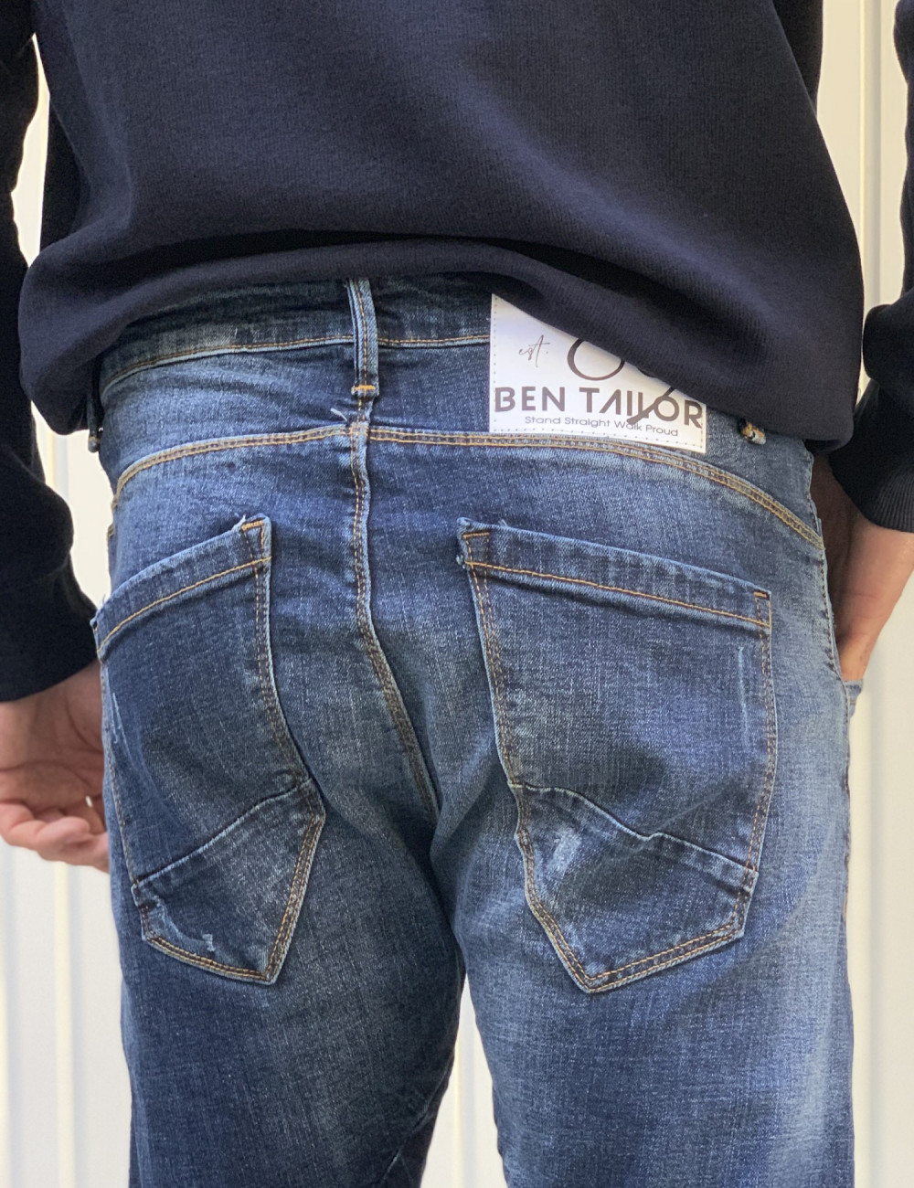 Ben Tailor ανδρικό jean παντελόνι με μπαλώματα και λάστιχο στα πόδια 0649