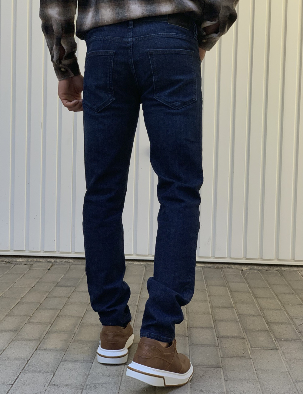 Ανδρικό ελαστίκο Μπλε Σκούρο Τζιν Παντελόνι Με Ελαφρύ Ξέβαμμα πεντάτσεπο με κουμπιά HM5015