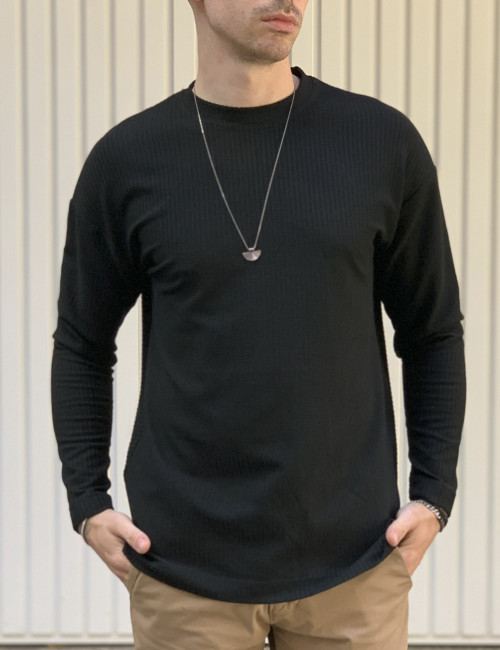 Ανδρική μαύρη μακρυμάνικη μπλούζα με ζακάρ 1918