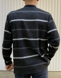 Everbest Ανδρική μαύρη ριγέ Polo μακρυμάνικη μπλούζα Plus size CW20302