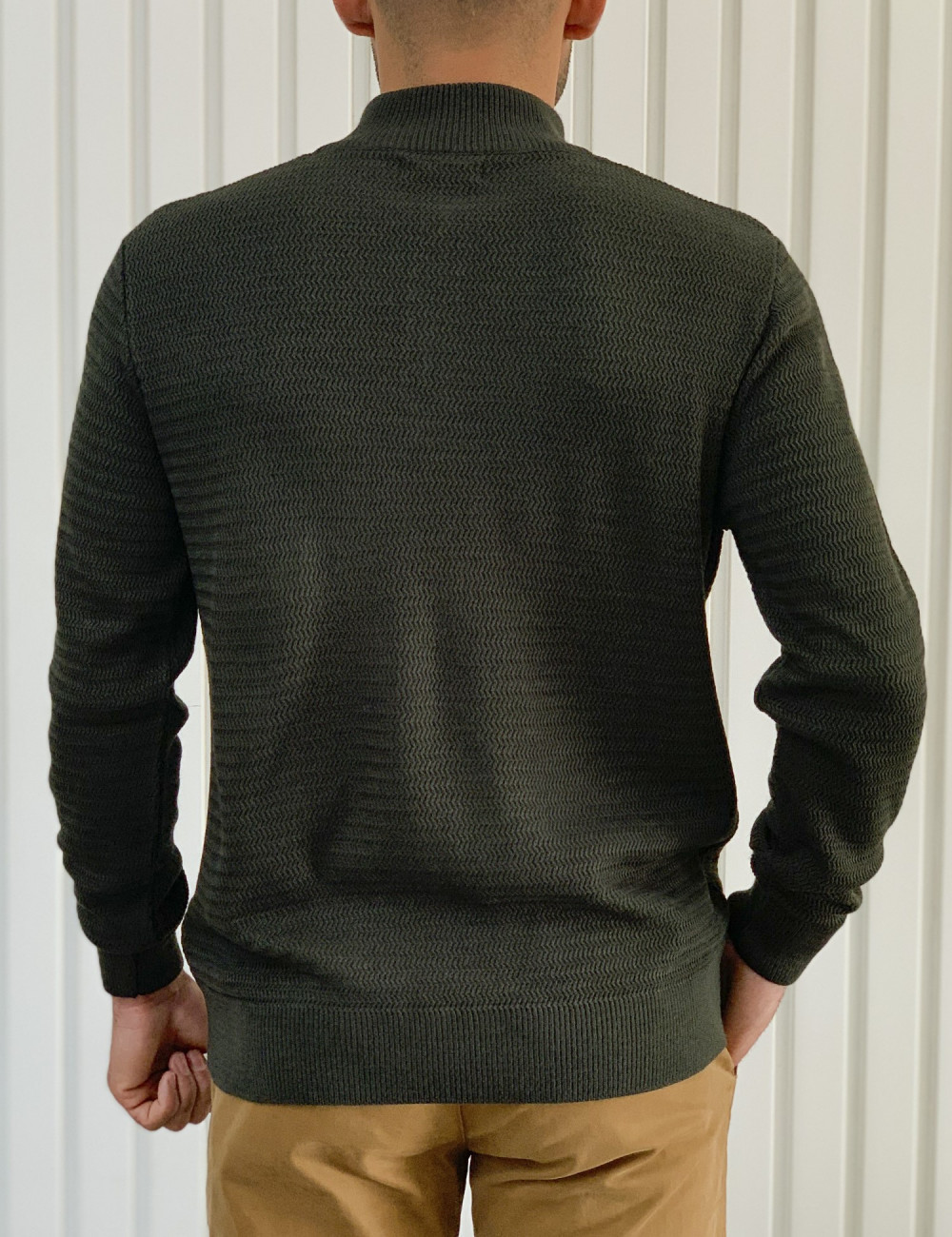 Darious Ανδρικό χακί πουλόβερ μονόχρωμο με γιακά 23141Q
