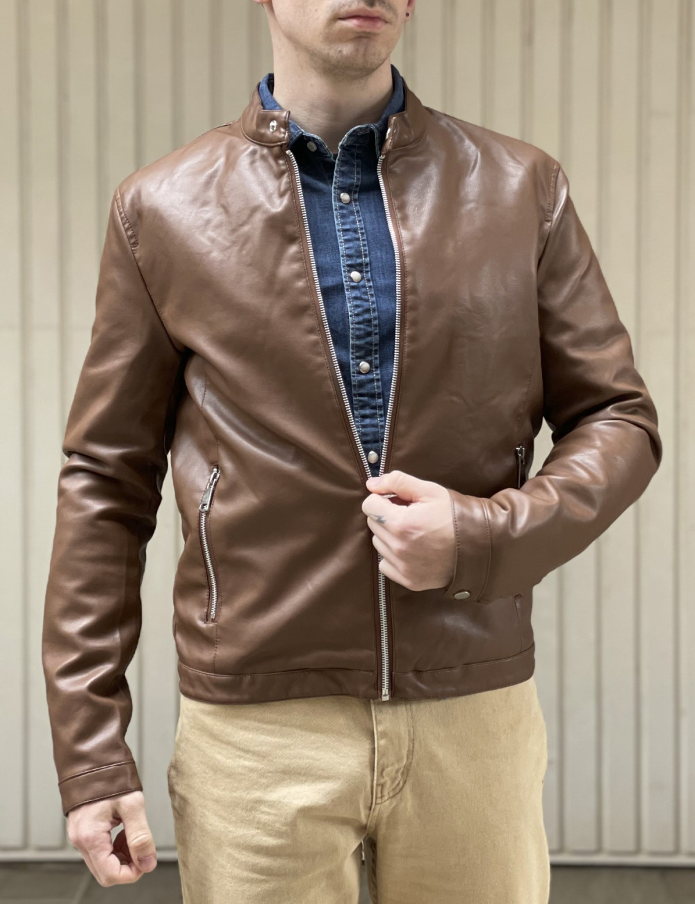 Bread and Buttons ανδρικό ταμπά Jacket από δερματίνη με μάο γιακά G12317T