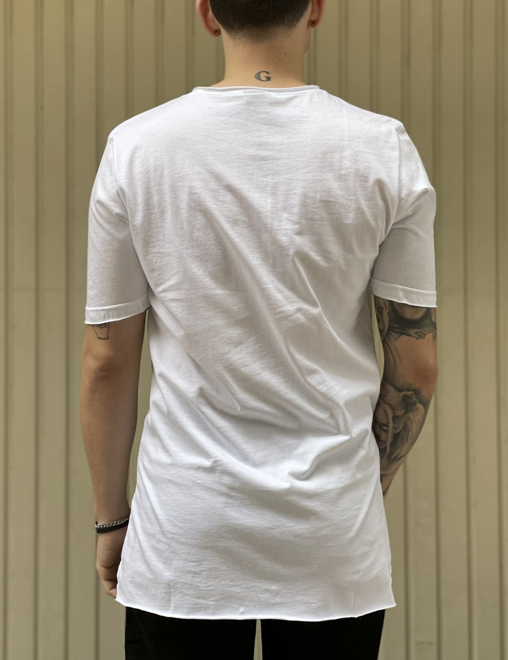 NDC ανδρικό λευκό ασύμμετρο T-shirt με ραφή 232917W