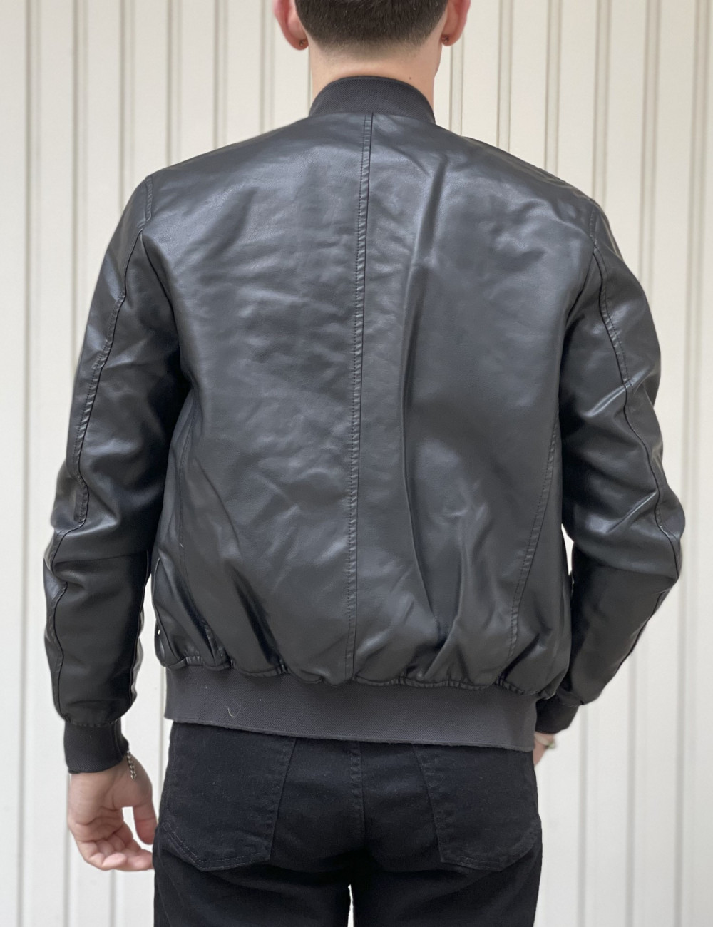 Bread and Buttons ανδρικό μαύρο Jacket Bomber από δερματίνη G12318