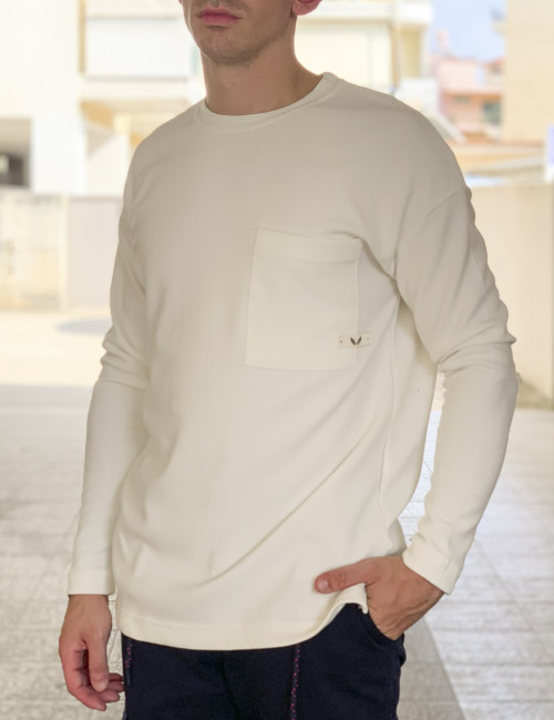 Ανδρική λευκή μακρυμάνικη μπλούζα με ανάγλυφο ύφασμα 1136W