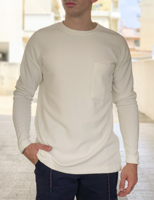 Ανδρική λευκή μακρυμάνικη μπλούζα με ανάγλυφο ύφασμα 1136W