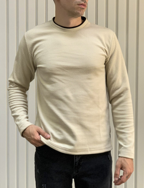 Ανδρική μπεζ μακρυμάνικη μπλούζα με ανάγλυφο σχέδιο MAJE100M
