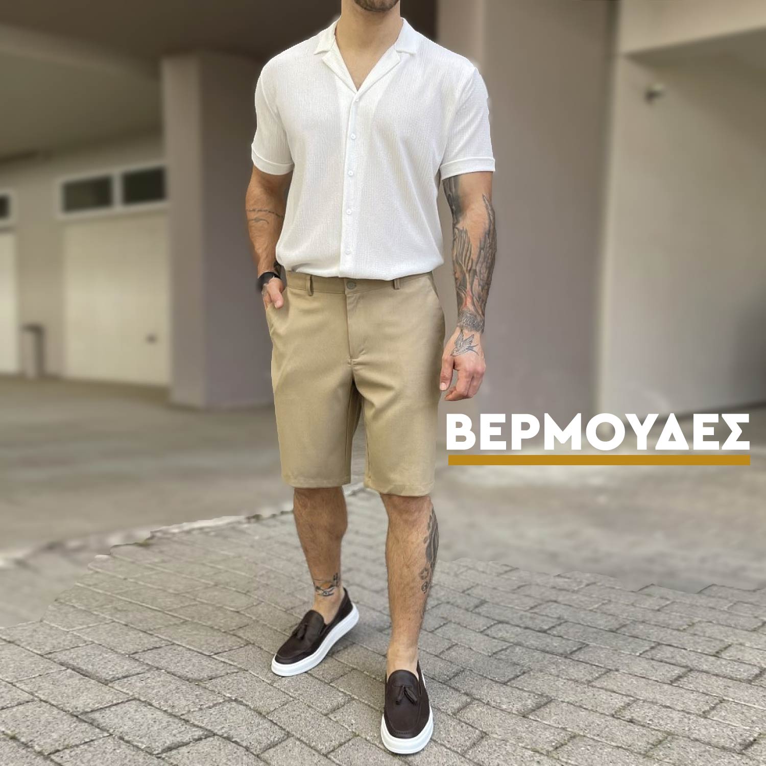 βερμούδες ανδρικ΄ές, υφασμάτινες με τσέπες στο πλάι, cargo, φθηνές