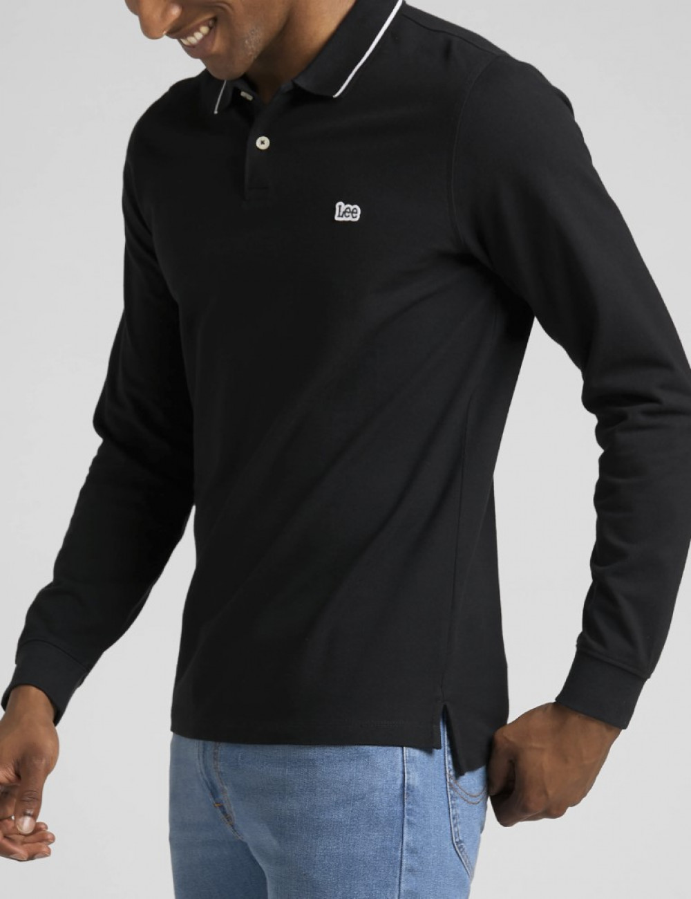 Lee Ανδρική Μπλούζα Polo Μακρυμάνικη Μαύρη L61VRL02
