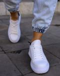 Ανδρικά λευκά δίσολα sneakers διχρωμία λαστιχένια σόλα CH107BT
