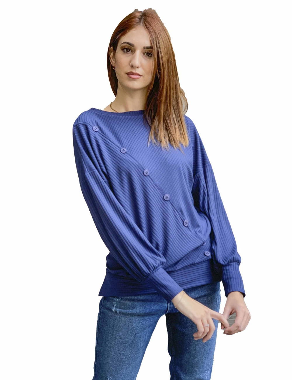 Lipsy Γυναικεία μπλε ριπ μπλούζα με κουμπιά 2220027B