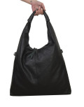 Γυναικεία μαύρη τσάντα ώμου δερματίνη με διχρωμία PB581