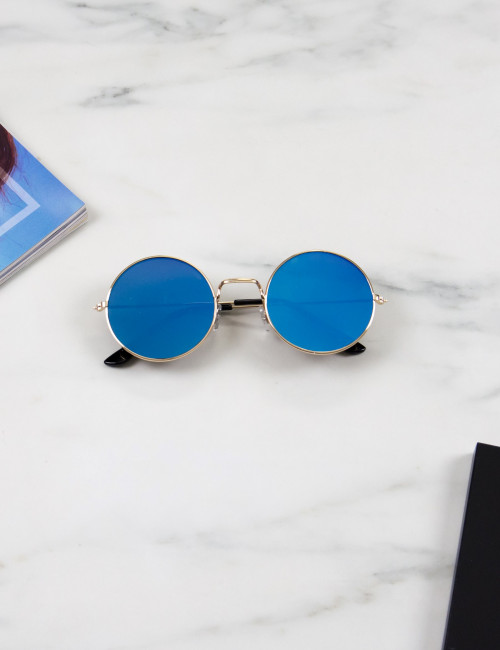 Γυναικεία μπλε στρογγυλά γυαλιά ηλίου καθρέπτης με χρυσό σκελετό Luxury LS6110D