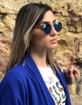 Γυναικεία μπλε πολύγωνα γυαλιά ηλίου καθρέπτης Luxury S9038