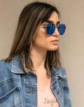 Γυναικεία μπλε πολυγωνικά γυαλιά ηλίου με ασημί σκελετό Premium S6078C
