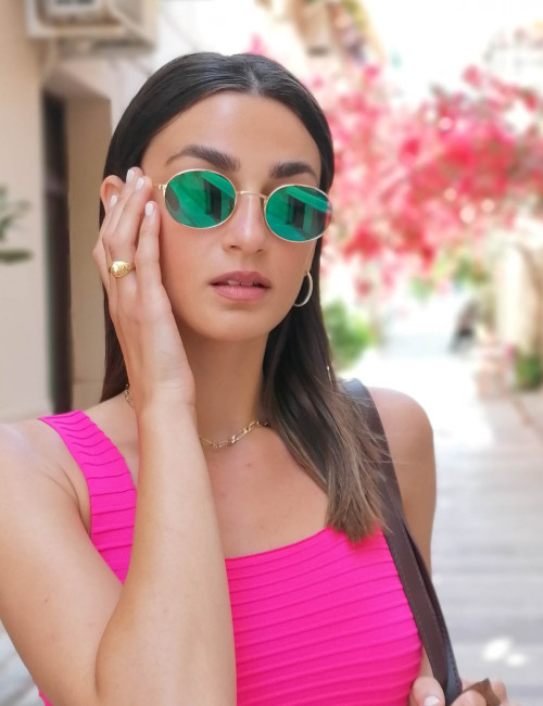 Γυναικεία πράσινα οβάλ γυαλιά ηλίου καθρέπτης Luxury LS3063P