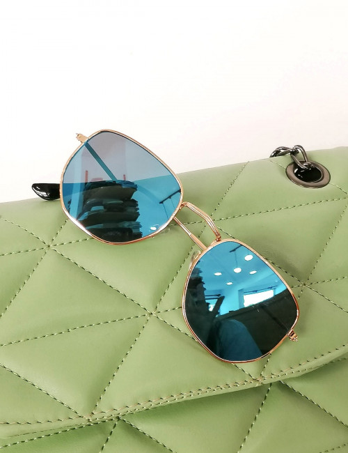 Γυναικεία μπλε πολύγωνα γυαλιά ηλίου καθρέπτης με χρυσό σκελετό Luxury LS3065 
