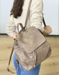 Γυναικεία μπεζ τσάντα πλάτης πουγκί δερματίνη 01274K