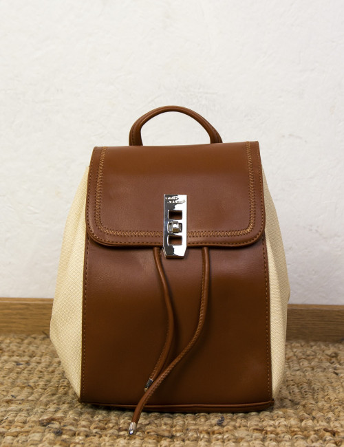 David Jones Γυναικείο κάμελ mini Backpack με διχρωμία CM6458
