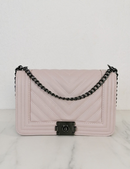 Γυναικεία ροζ καπιτονέ τσάντα ανθρακί αλυσίδα P6859R