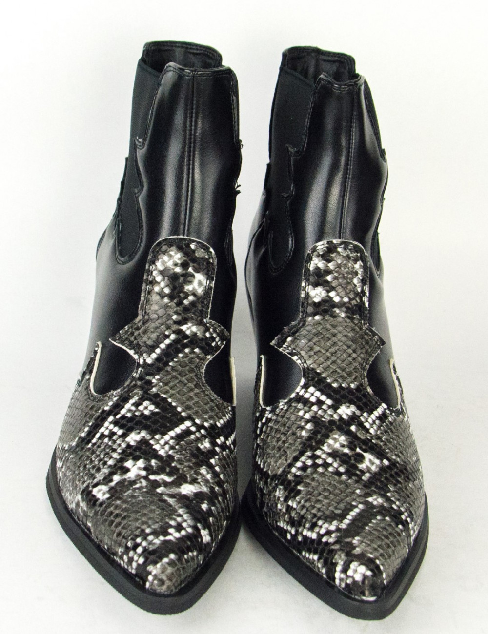 Γυναικεία μαύρα Cowboy μποτάκια αστραγάλου Snake Print C99
